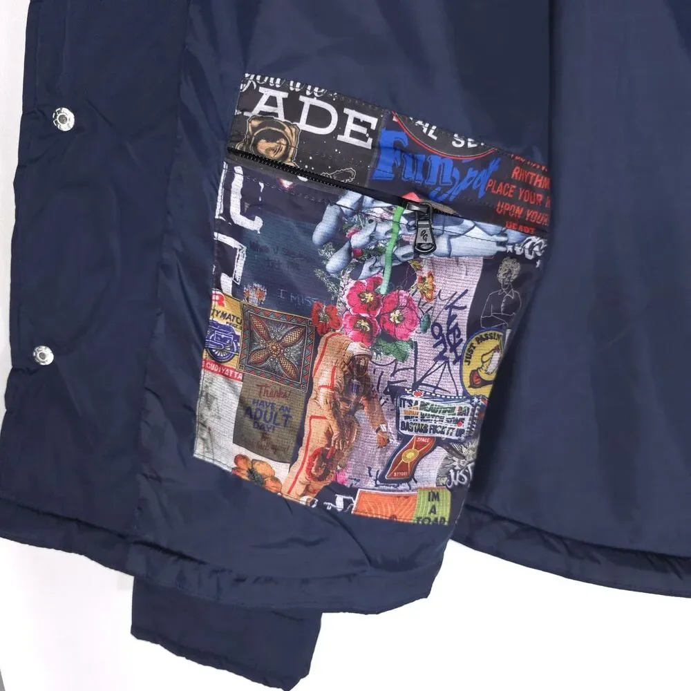 ROBERT GRAHAM New Quilted Jacket LARGE‎ Navy Lightweight Snap Front RG-115